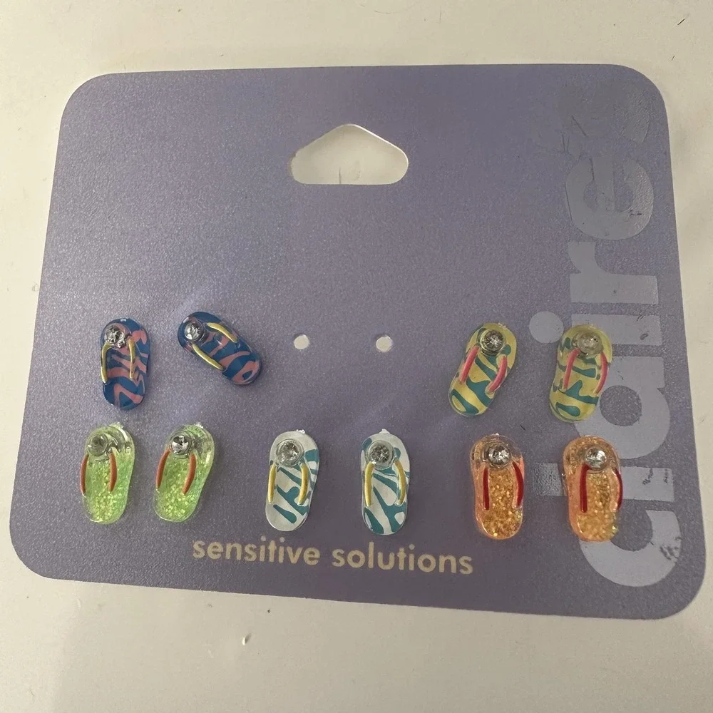 Claire's Flip Flop Stud Earrings‎ Set Kids Multicolor Sandal Sensitive Solutions